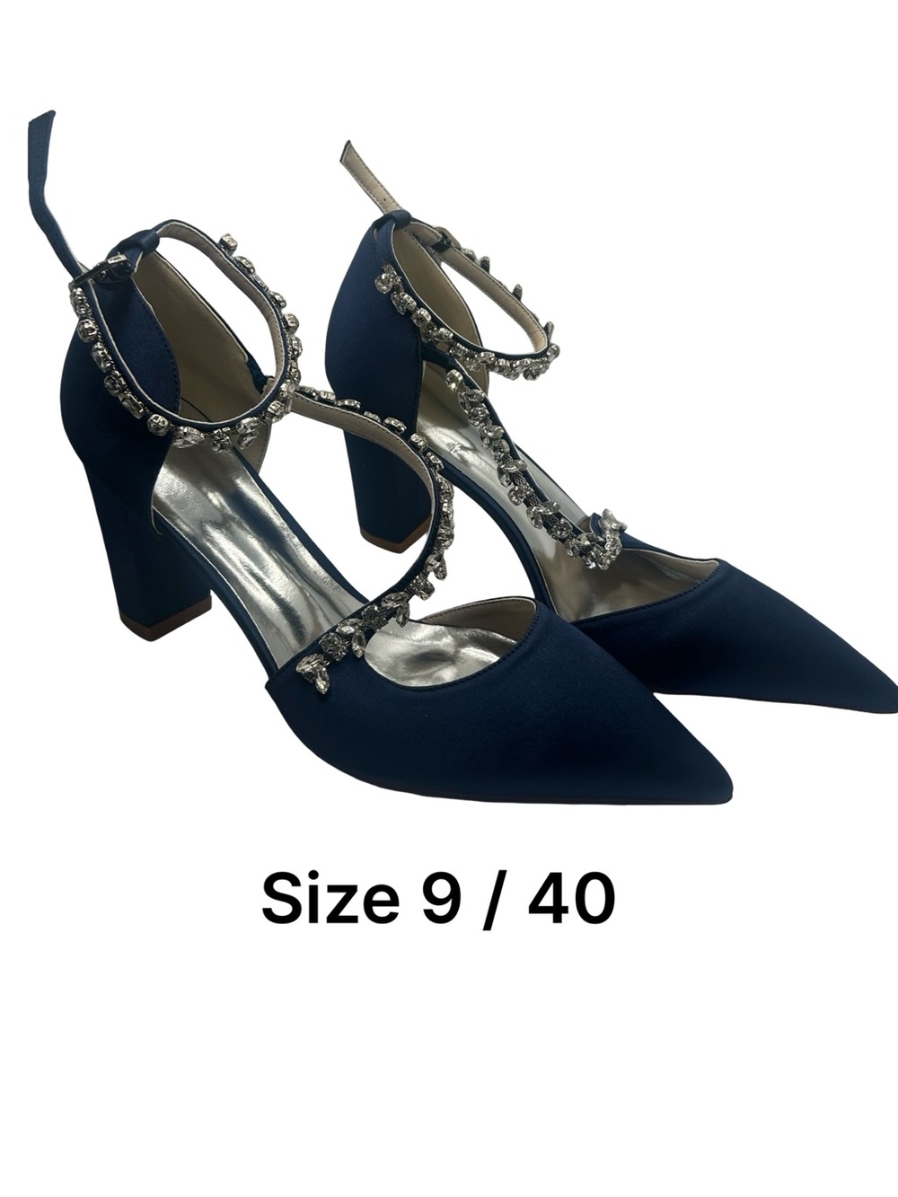 Women's Navy Jeweled Ankle-Strap Pointed Heels - Picture 2 of 5